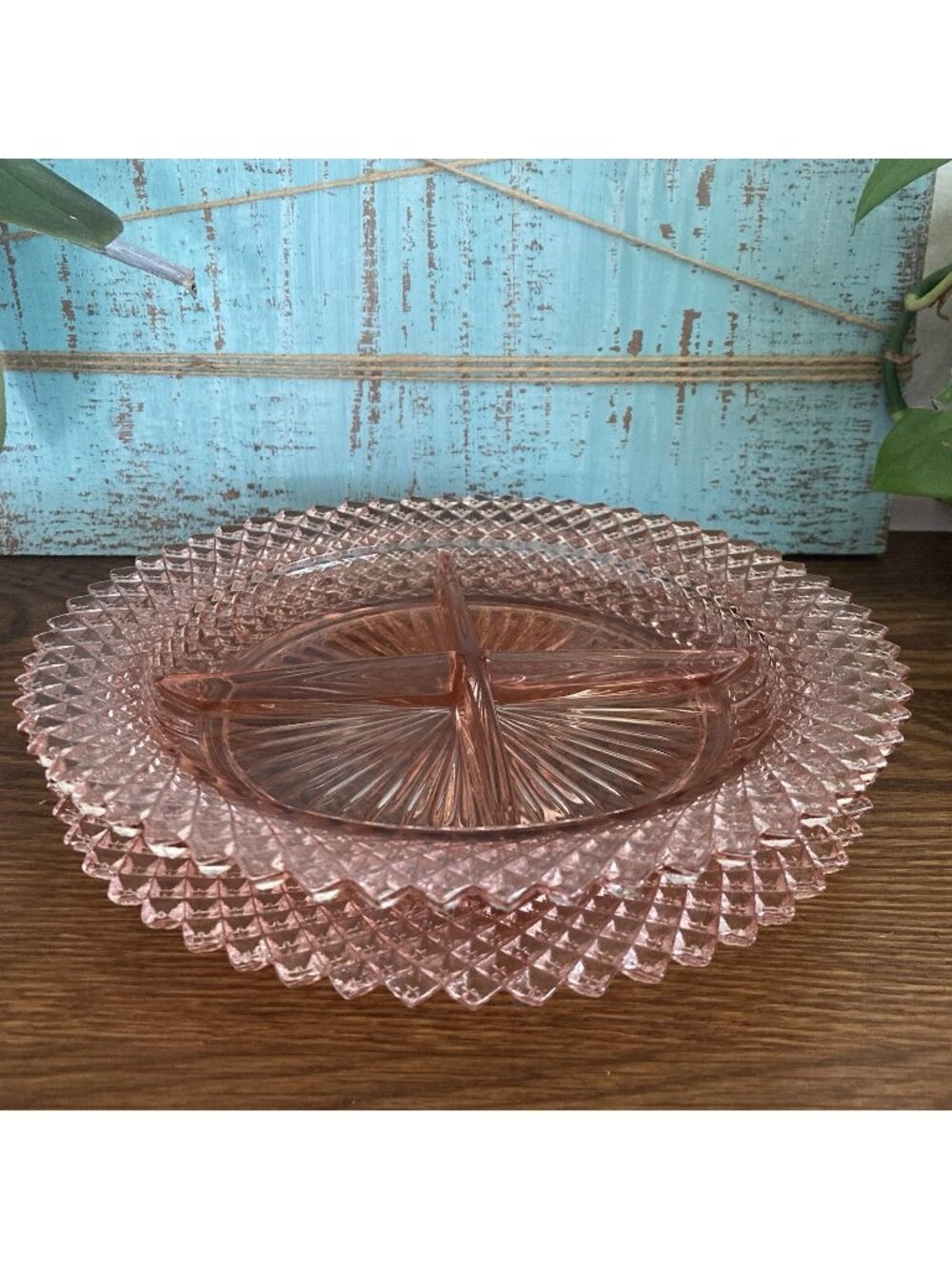 Anchor Hocking Miss America Depression Glass PINK Relish Tray and Plate Set of 2